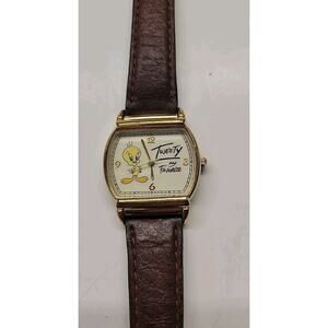 Vintage Tweety My Favorite Quartz Watch Gold Warner Bros. Store Brown Leather